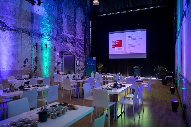 Study entrepreneurship in Germany Empty event room of a start-up seminar.